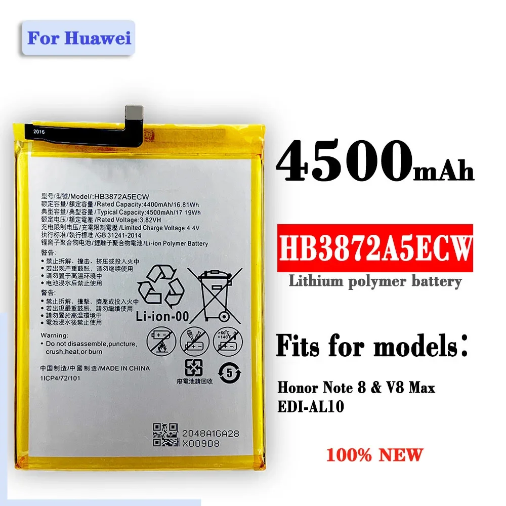 New Replacement Battery For Huawei Honor Note8 EDI-AL10 Phone HB3872A5ECW 4500mAh Lithium Battery