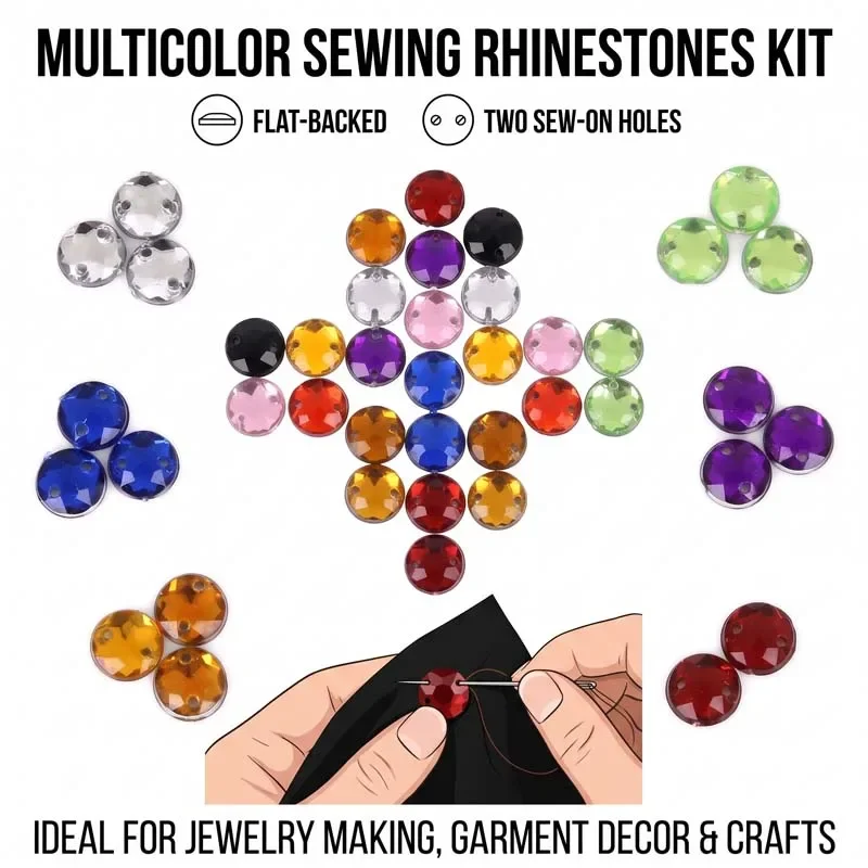 200PCS 10mm Round Acrylic Rhinestones Crystal Stones Flat Back Beads DIY Scrapbook Beads Clothing DIY Accessories