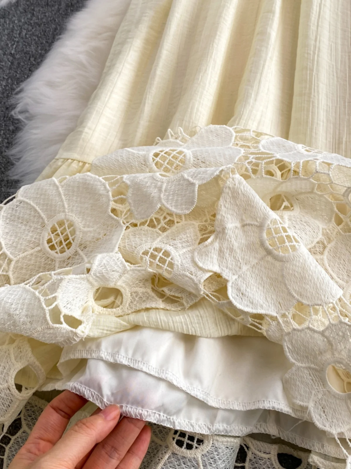 Vaion Sle Long Dr femmes haute Ne dentelle robe creuse douce jupe trapèze Version coréenne été Dr