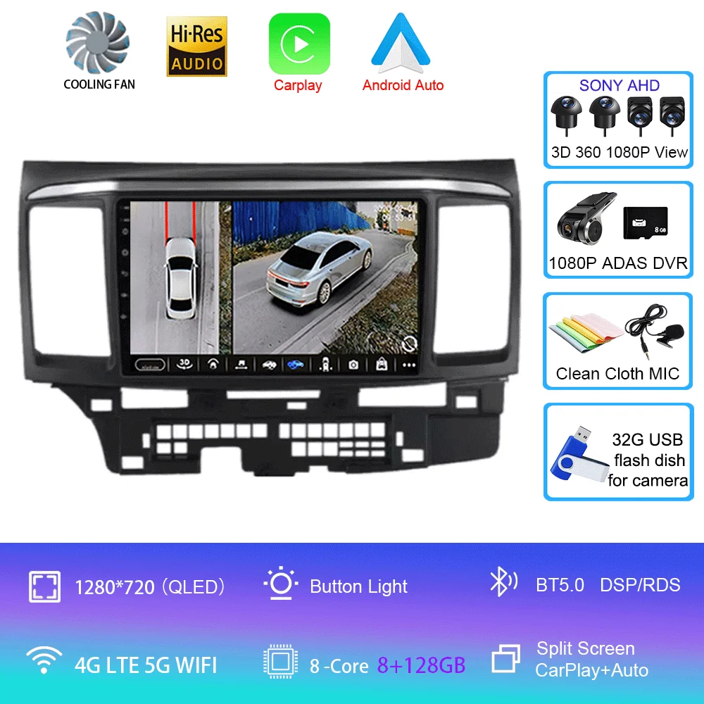 Voor MITSUBISHI LANCER 9 10 X 2008 2009 2010 2011 - 2016 9 inch Android 16 autoradio stereo audio GPS speler Carplay Auto scherm