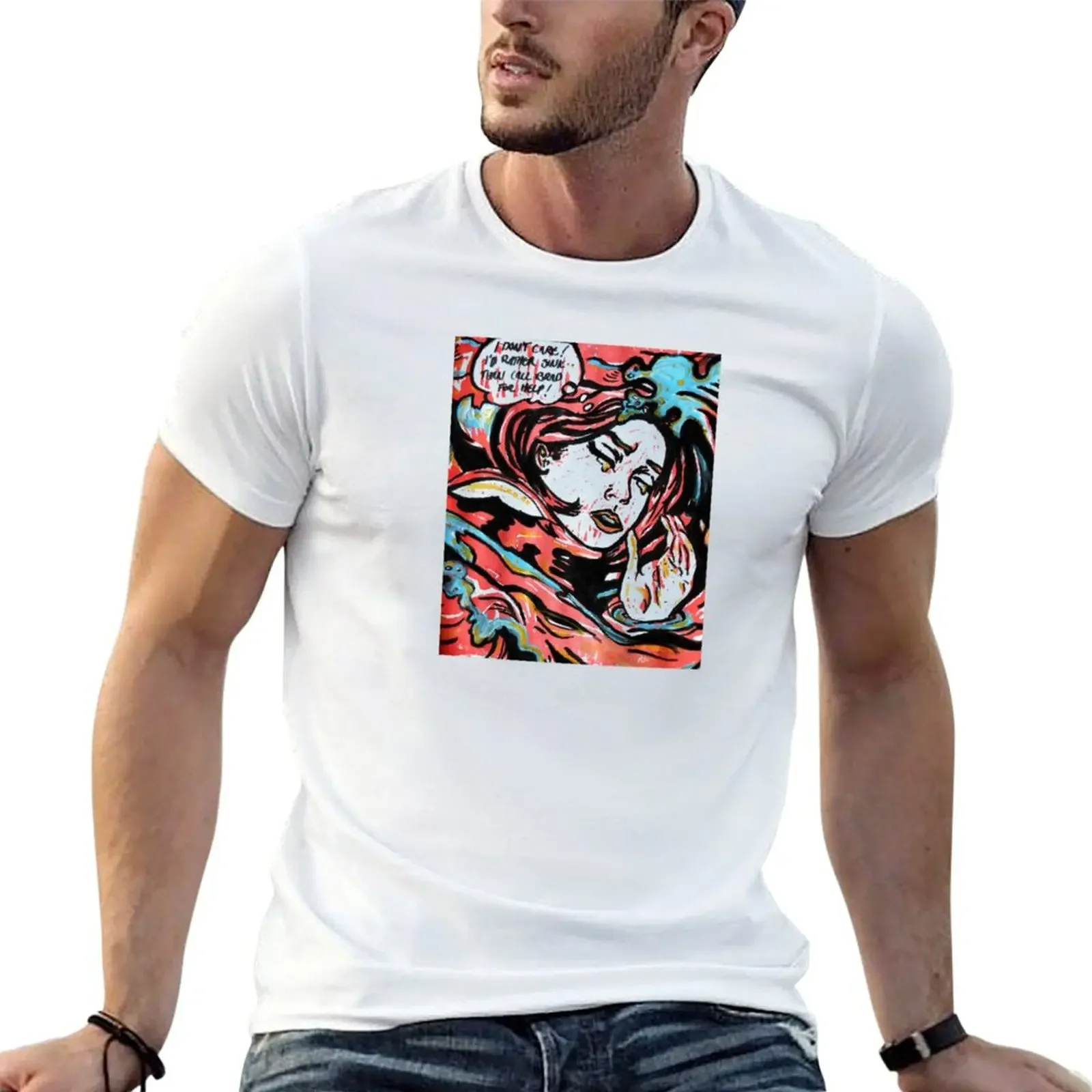 

Lichtenstein's Drowning Girl, lino print T-Shirt blanks plus sizes Luxury man oversized t shirt mens champion t shirts