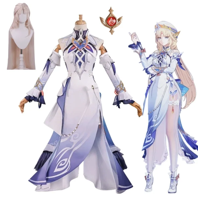 

Game Genshin Impact Nicole Reeyn Cosplay Costume Witch Cheongsam Set Wig for Women Halloween Comic Con Role Play Outfits