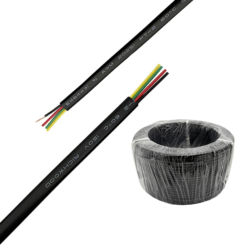 10 meters UL20251 26AWG 4-core black multi-strand pure copper flat telephone cable with 4P4C connector