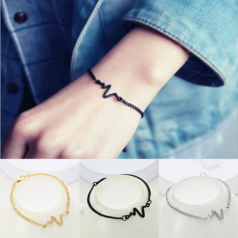 Simple Style ECG Lightning Bracelet 3 Colors Heartbeat Rhythm Chain Bracelets Jewelry Gift Love Wedding Banquet Wholesale