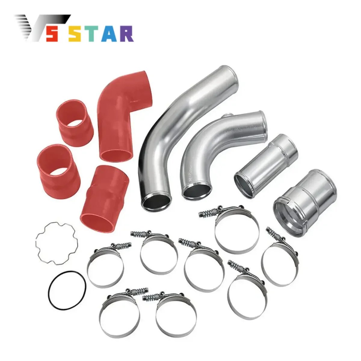 

Комплект алюминиевых патрубков интеркулера (холодный + горячий воздух), серебристо-красный, для Ford 6.7L F-250 F-350 F-450 F-550 Diesel Powerstroke 2011-2016 гг.