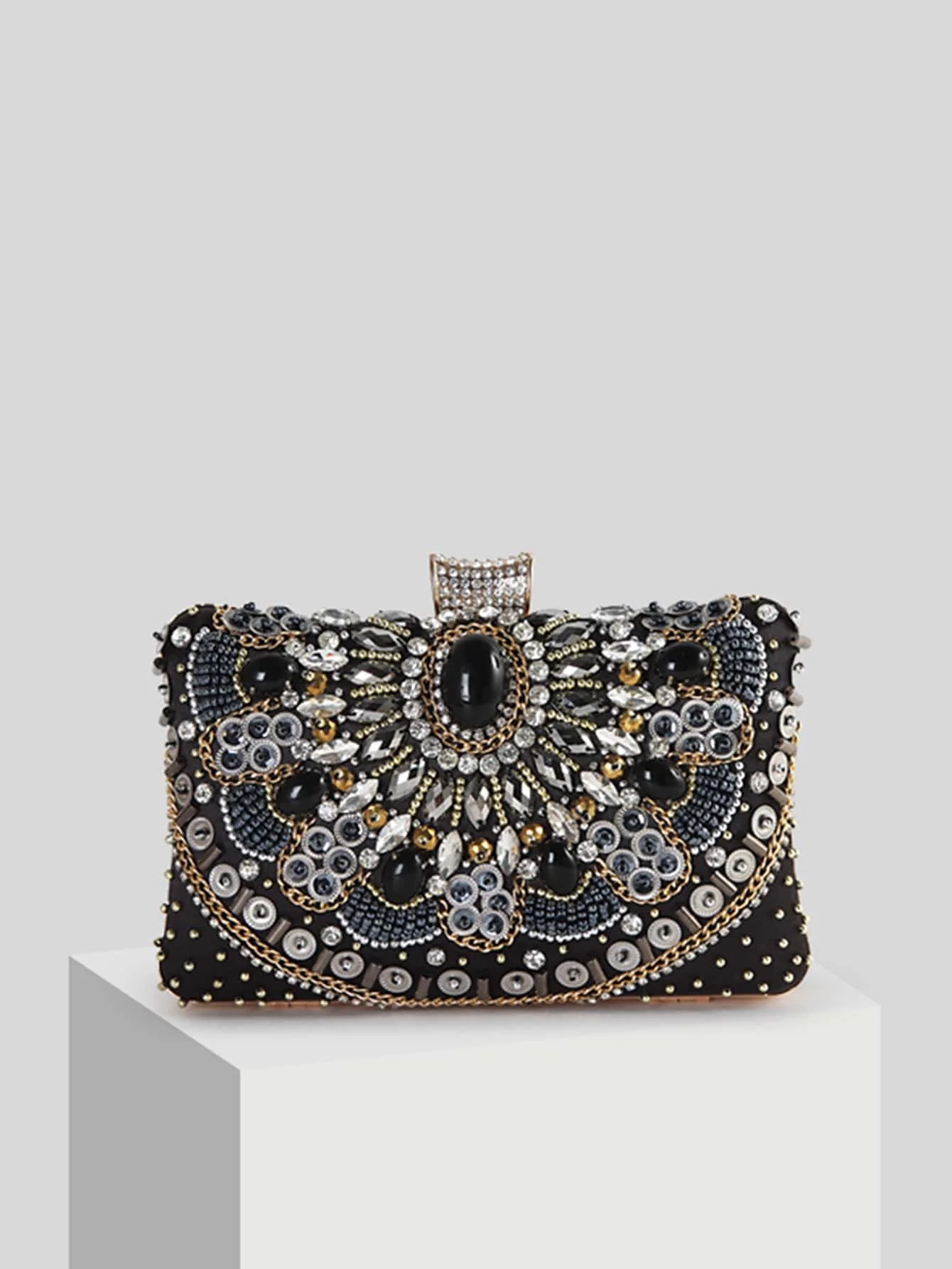 Beaded Rhinestone Evening Bag, Elegant Box Clutch Purse, Women\'s Wedding Handbags For Party Prom