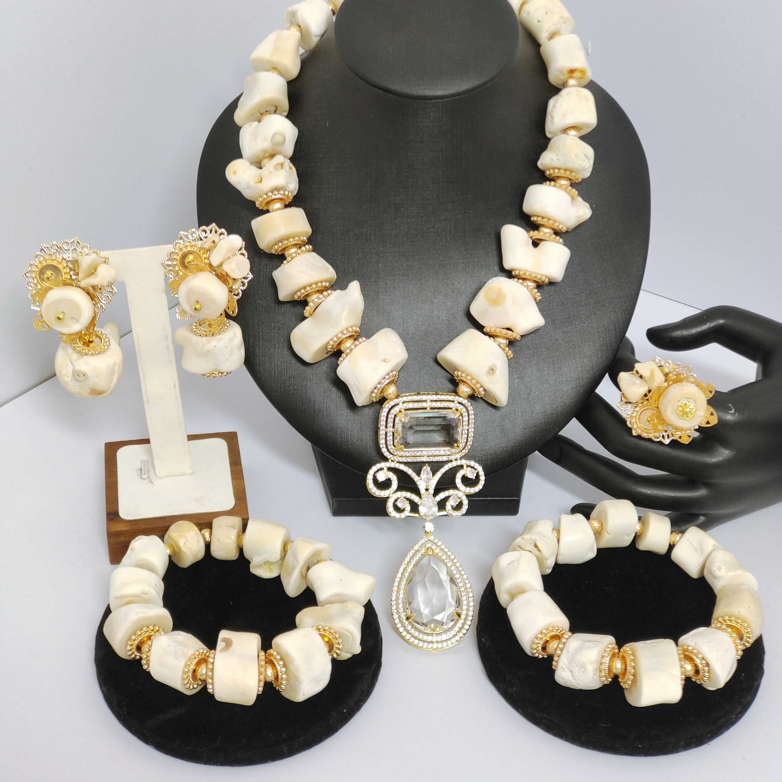 

real original white coral bead jewelry set for weddings