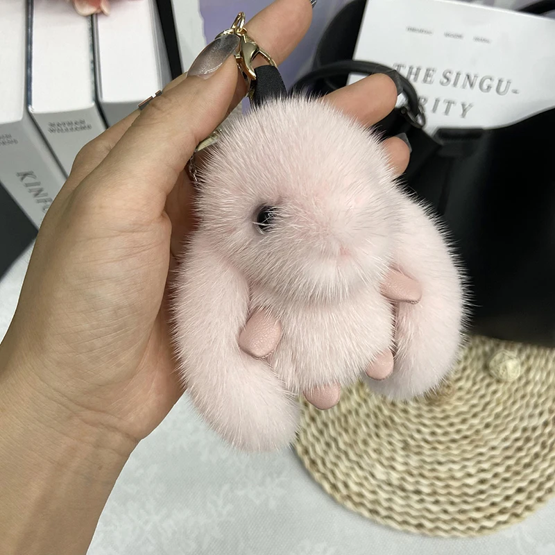 Real Mink Fur Big Ears Rabbit Car Pendant Fashion New Rabbit Bag Pendant Accessories Natural Mink Fur Cute Rabbit Keychain