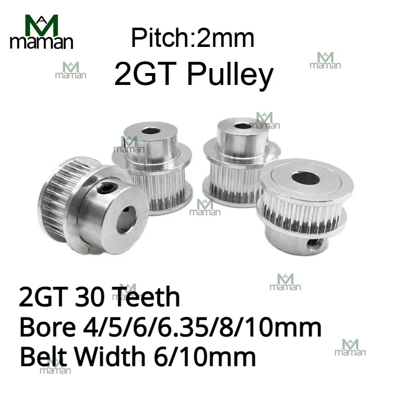 2GT 30 Teeth BF Timing Pulley Type Aluminum Bore 4/5/6/6.35/8/10mm 3D Printer Parts GT2 Synchronous Wheel Belt Width 6/10mm