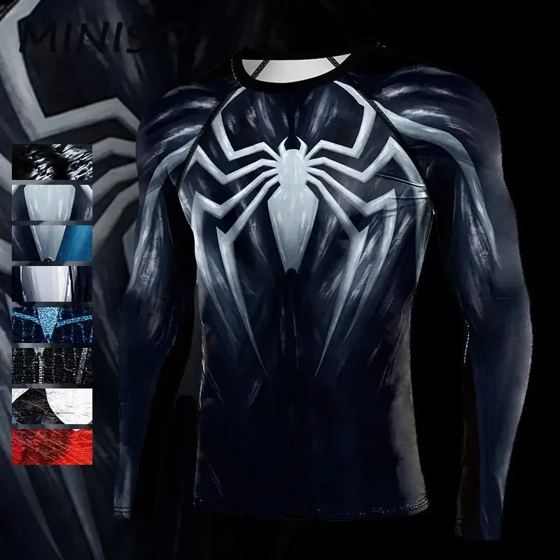 MINISO Spider Pattern Halloween Compression Shirt for Men Fancy Novelty Cosplay T-shirts Gym Quick Dry Top Outdoor Sport Tights