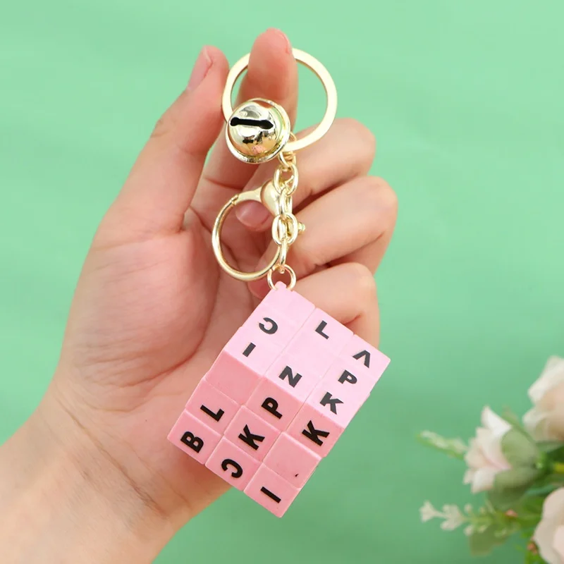 New Cute BLACKP Fans Gift Magic Cube Letter Keychain Pendant Creative Pearl Bag Car Key Wallet Pendant Puzzle Cube Keychain