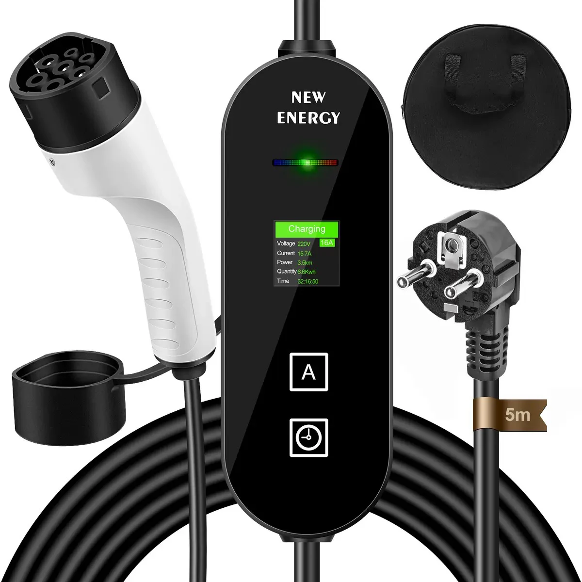 EV Portable Charger Type2 / GB T Connector 16A 1Phase 3.5KW 5m Wallbox Charging Station for Electric Vehicle