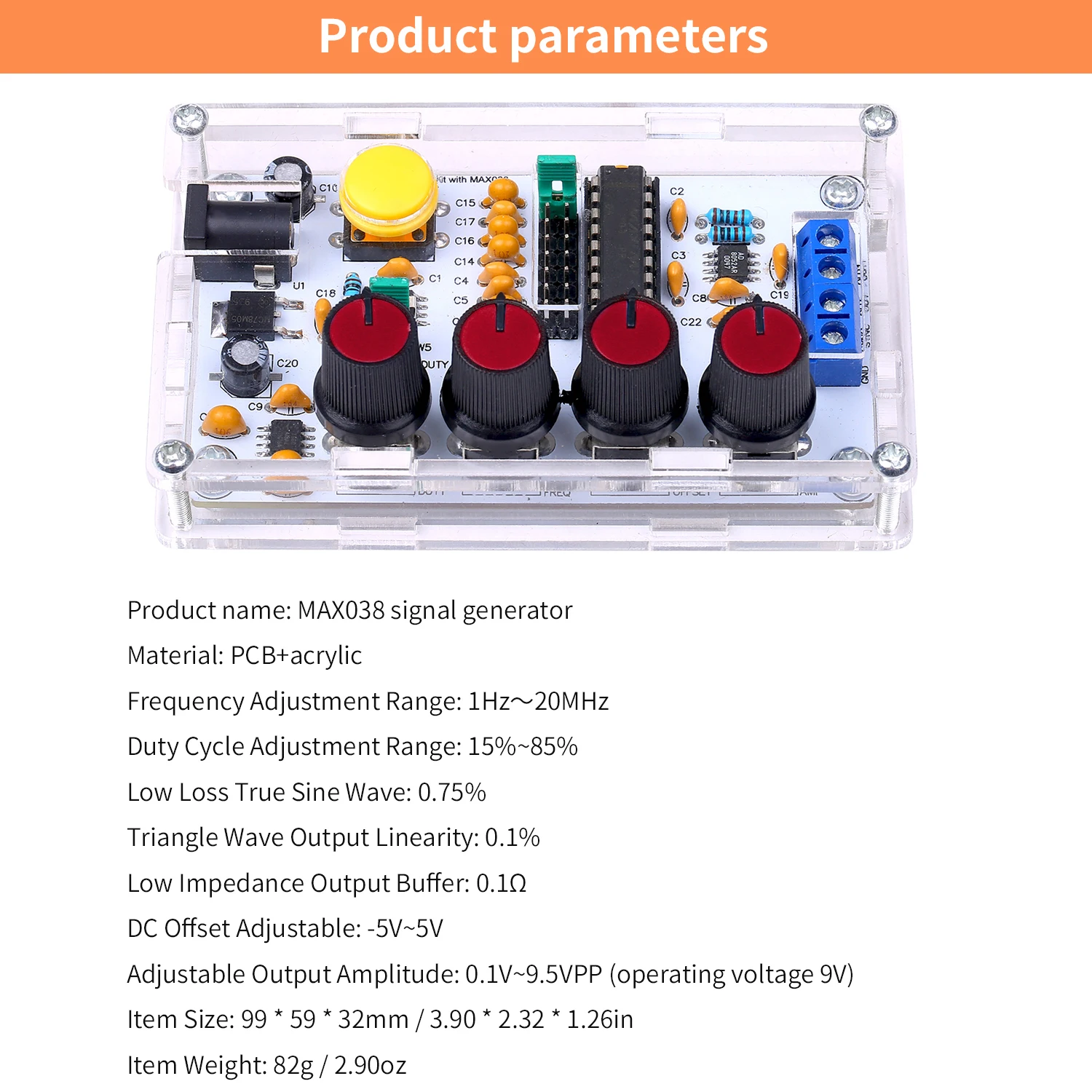 MAX038 Signal Generator DIY Kit 1Hz～20MHz Function Generator High-speed op-amp Generator Sine/Triangle/Rectangular/Sawtooth