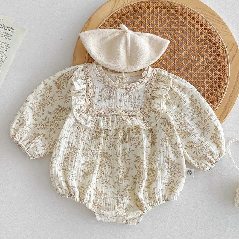 2025 New Autumn Toddler Baby Girls Romper Long Sleeved Cotton Print Korean Style Climbing Suit 0-24M Children Clothes