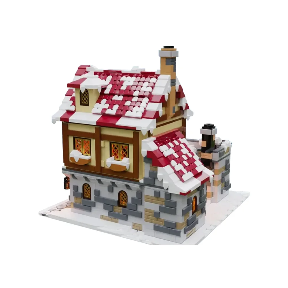 Bloques de construcción MOC para niños, juguete de ladrillos para armar la taberna bajo la nieve, serie Medieval de invierno, ideal para regalo