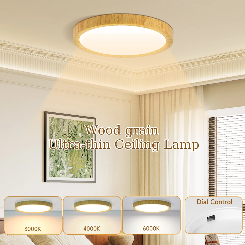 

Ultra-thin Ceiling Lights Wood Grain Ceiling Lamp LED Chandelier Dimmable Panel Light For Bedroom Living Room Kitchen Decoration