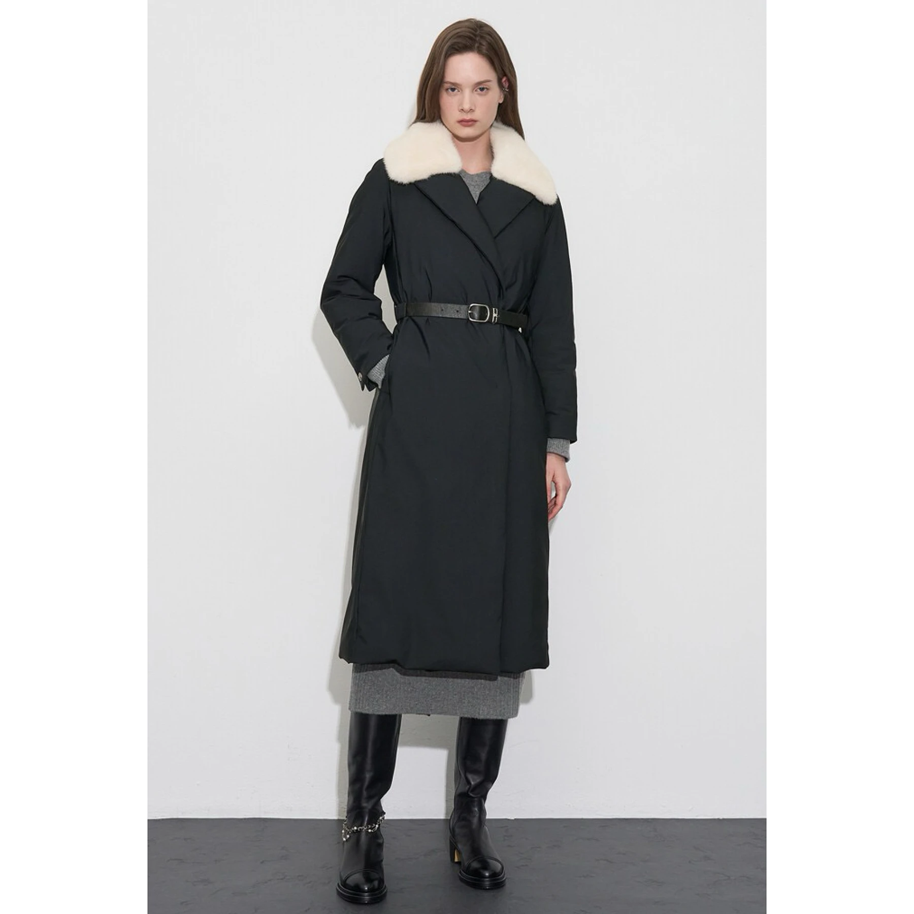 

Long Lemon Cheese down Jaet Removable Fur Collar Waist Belt VersatileOBZ25 Winter Faionable Commute Straight Cut Thi