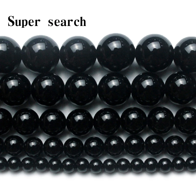 Real Black Onyx Agat DIY Handmade Natural Stone Beads For Jewelry Making Round Shape 4 /6/8/10/12/14mm Strand 15\'\'