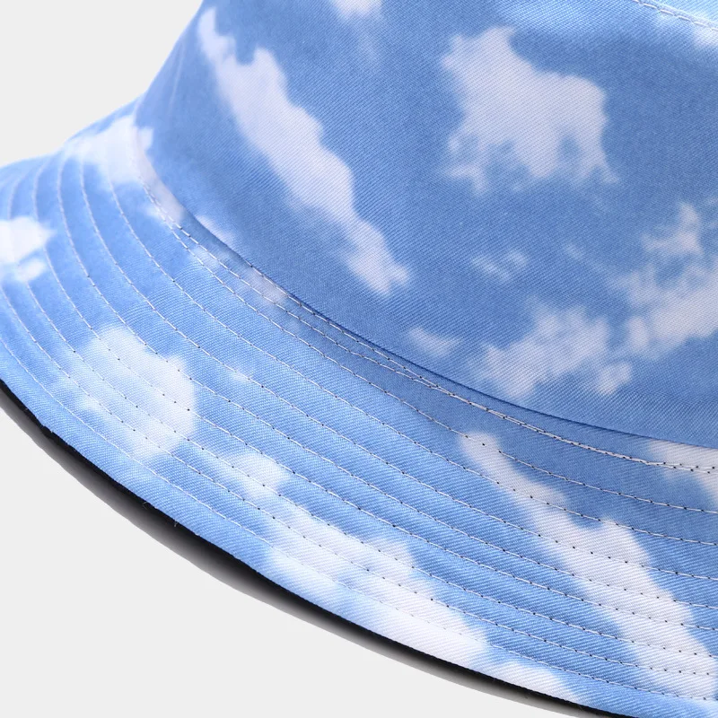 2022 Cotton Blue Sky And White Clouds Print Bucket Hat Fisherman Hat Outdoor Travel Sun Cap For Men And Women 05