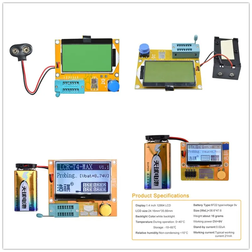 LCR-T4 Type-C GM328A Transistor Tester Diode Capacitance ESR Voltage Frequency Meter PWM Square Wave Signal Generator Solder