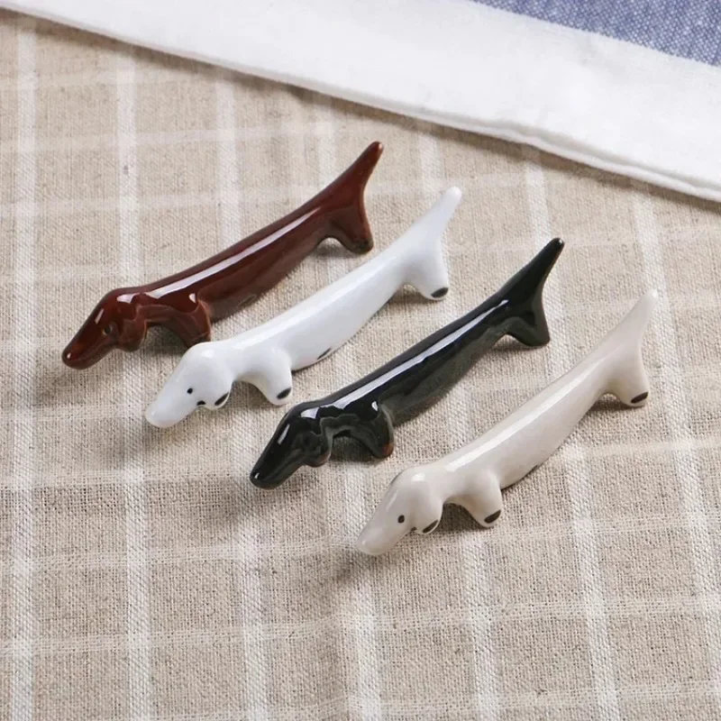 Original Genuine Kawaii Ceramic Animal Dachshund Badger Dog Mini Desktop Decor Cute Anime Figurine Ornament Creative Gift