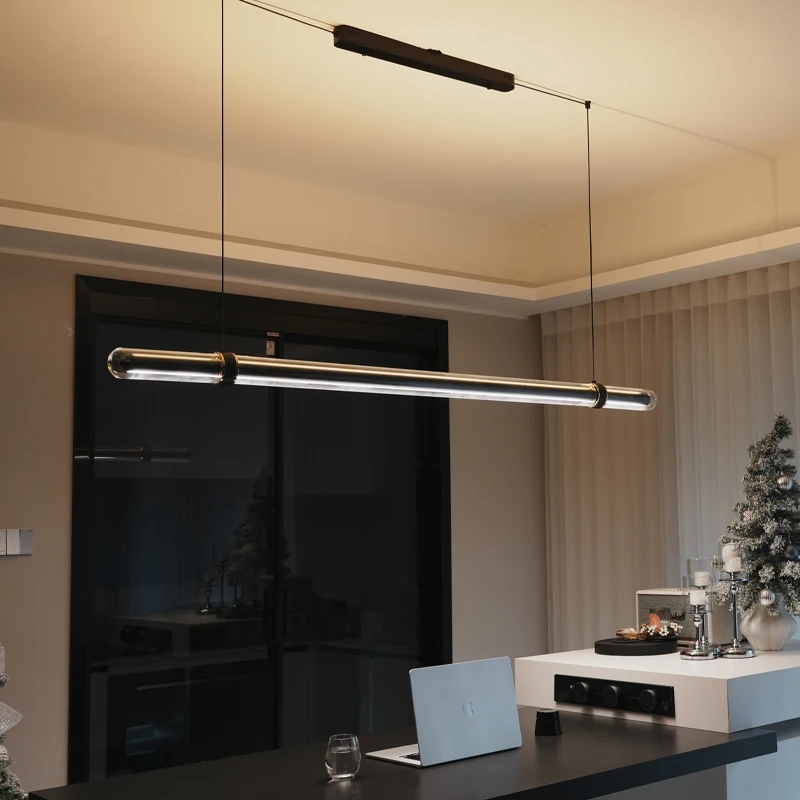 Designer Luxury Long Dining Room Black Pendant Light Led Modern Minimalist Leather Glass Lamparas Lustres For Bar Home Decor