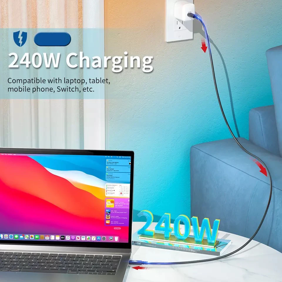 3M USB-C Cable 48V 5A PD240W Fast Charging USB C 2.0 Data Transfer Cable For MacBook Pro Xiaomi Samsung Huawei Nintendo Wire