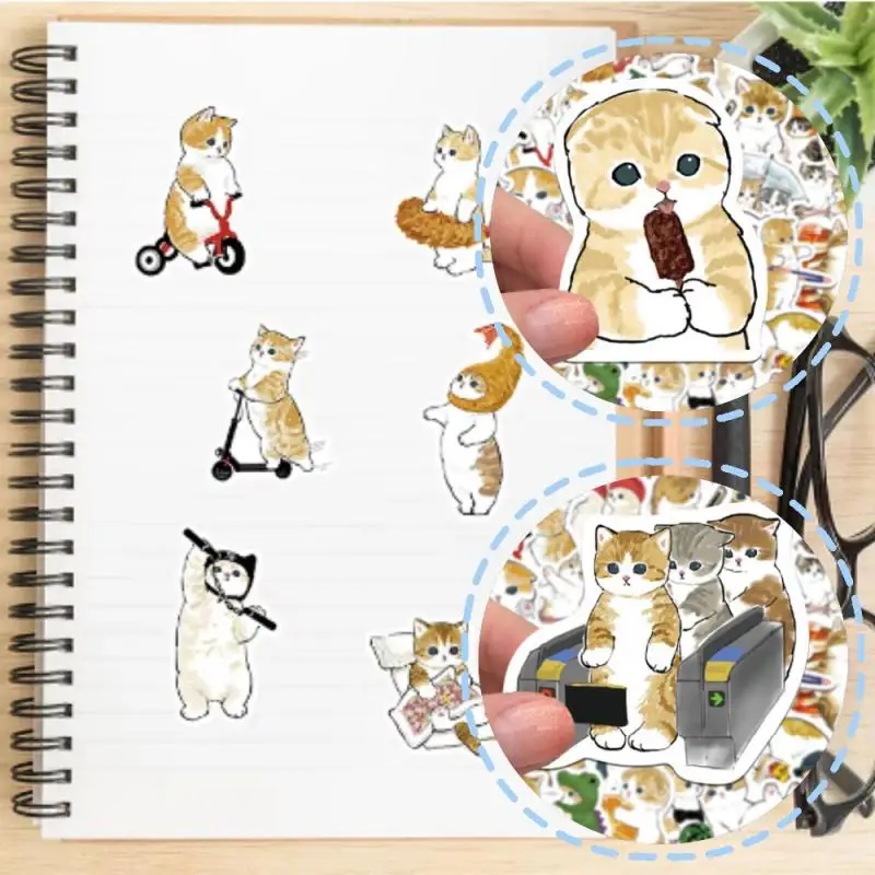 64Pcs Cute Cat Cartoon Stickers DIY Decoration Suitcase Scrapbooking Phone Laptop Stationery Kitty Kid Toy Sticker