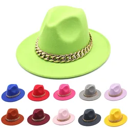 Jazz hat autumn and winter British style big chain women's fedora hat men's retro top hat woolen gentleman hat big brim hat