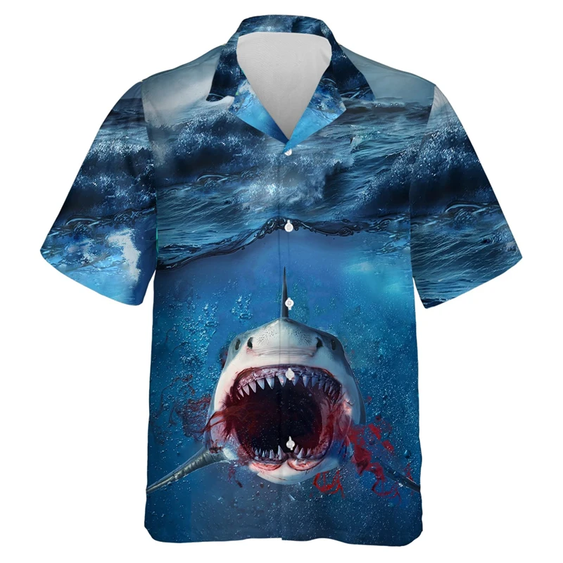 Lindo tiburón del océano estampado 3D blusa de solapa femenina regalos de vacaciones de moda diseño de Hip Hop camisa hawaiana de manga corta para hombres Tops