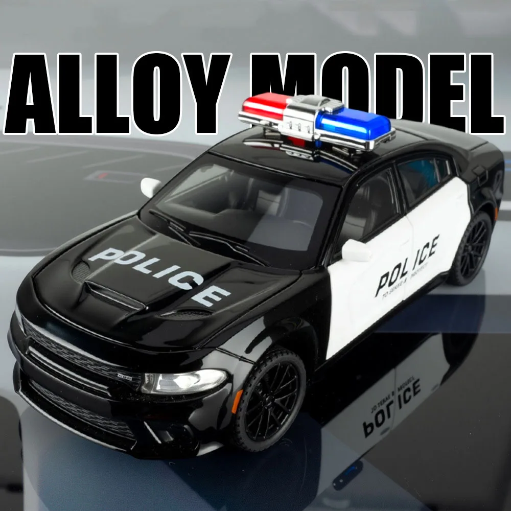 

1:32 Scale Charger Toy Models Miniature Police Cars Alloy Diecast with Light Music Rubber Tires Vehicles Boys Educational Toys