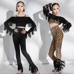 New Latin Dance Clothes Girls Women Tassel Tops Pants Cha Cha Rumba Samba Dance Clothing Latin Performance Practice Wear BL12632