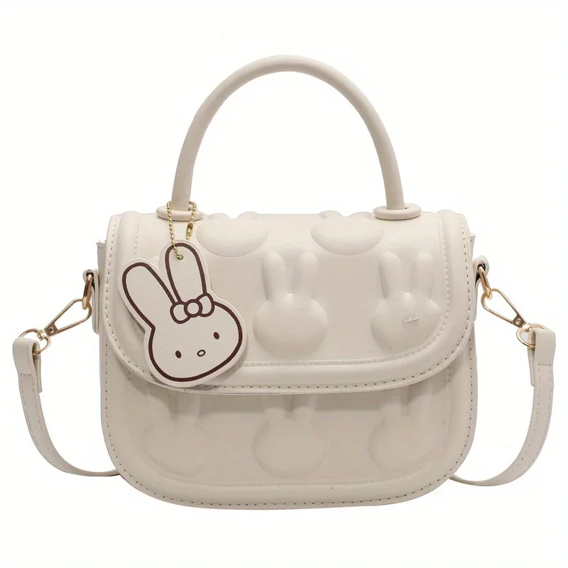 Kawaii Bunny Embossed Square Bag, Trendy Shoulder Bag, Top-Handles Satchel Flap Bag