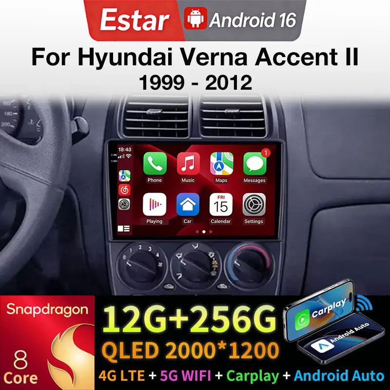 Android 16 Carplay For Hyundai Verna Accent II 2 LC2 1999 - 2012 5G WIFI 360 Camera Car Radio Car Intelligent Systems Auto 2din