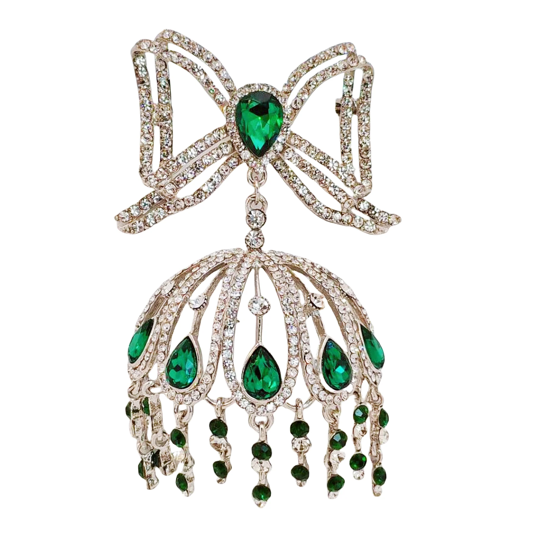 

Indian Stylish Oversize Green Bow & Jhumka Brooch Pin Asin Traditional Jewelry