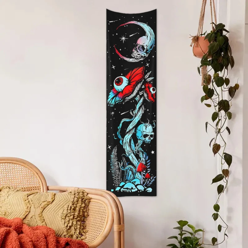 VIKAMA Psychedelic Mushroom Moon Phase Tapestry Mysterious Celestial Body Wall Hanging Bedroom Dormitory Atmosphere Home Decor