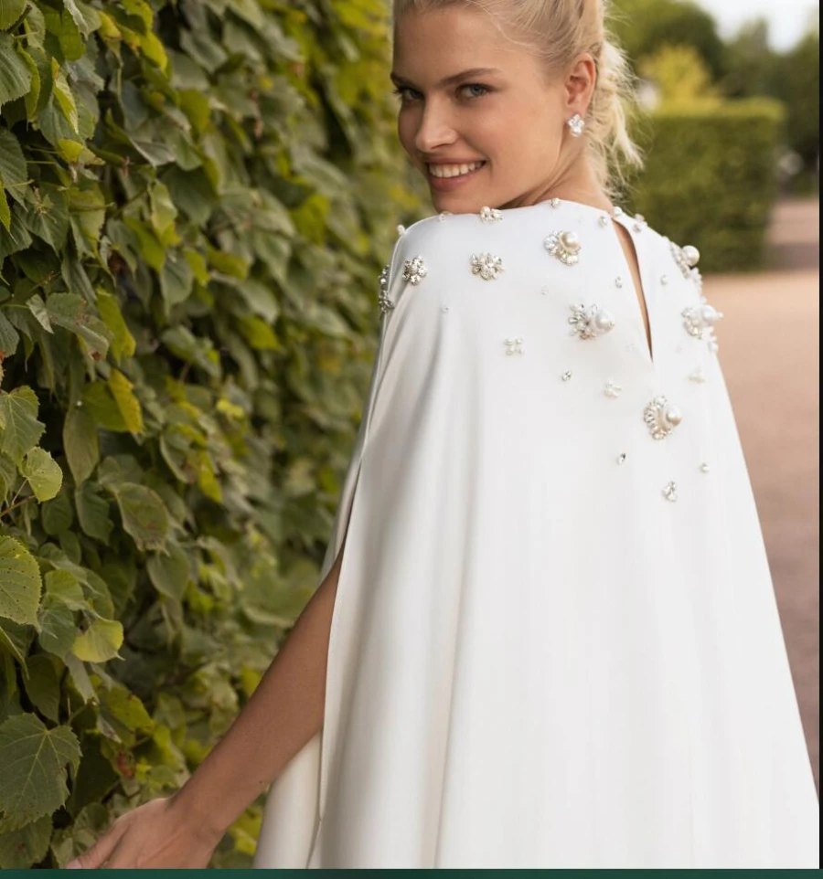 Soft Satin Pearl Beaded Split Center & Sleeves Over Bolero Cape cape dress wedding cloak wedding accessories