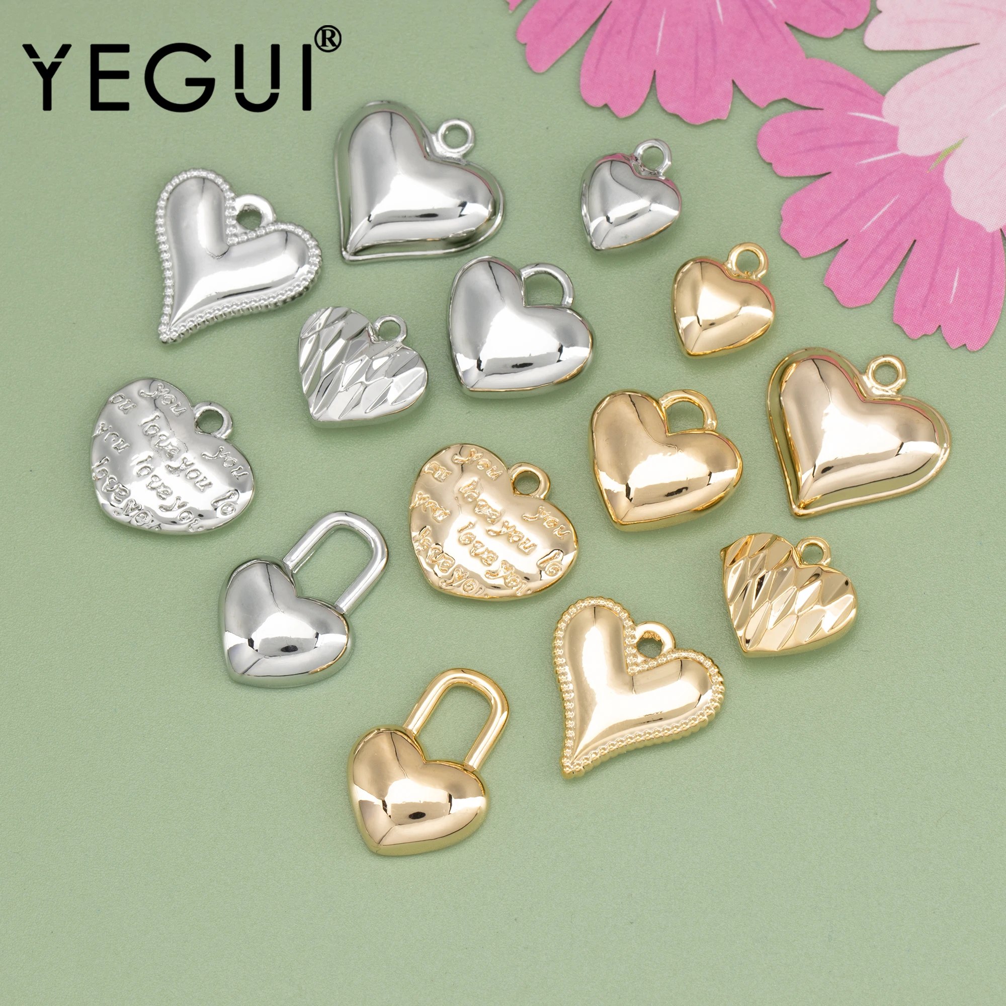 YEGUI MA78,jewelry accessories,nickel free,18k gold rhodium plated,copper,charms,diy heart pendants,jewelry making,10pcs/lot