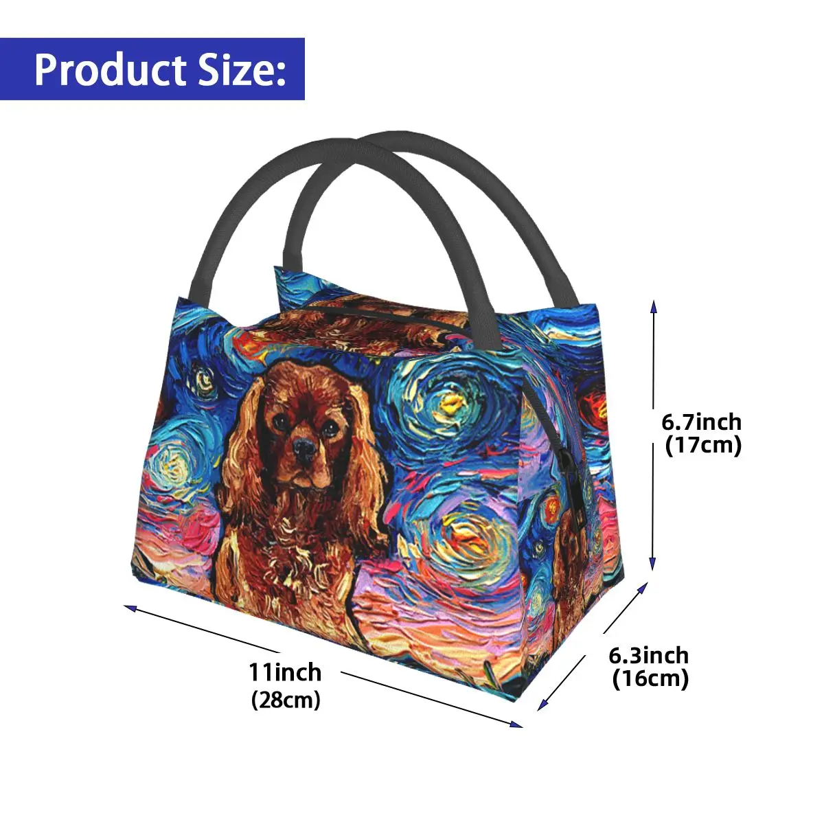 Ruby Dog Cavalier King Charles Spaniel Night Insulated Lunch Bag Storage Food Boxes Container Cooler Thermal Lunch Box Tote