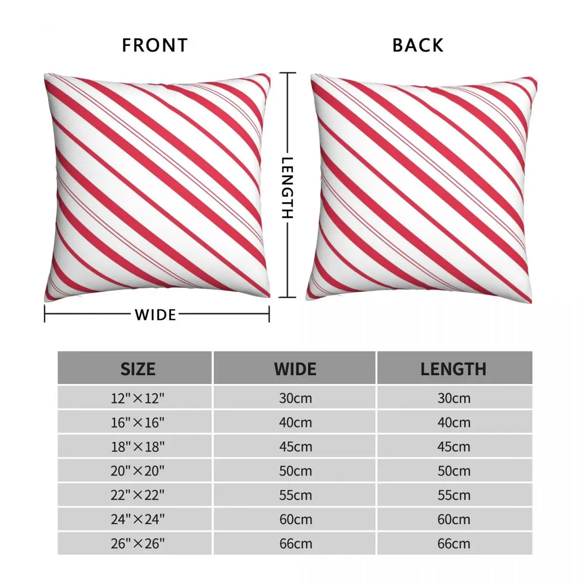 White And Red Candy Cane Stripes Pillowcase Polyester Linen Velvet Printed Zip Decor Home Cushion Cover