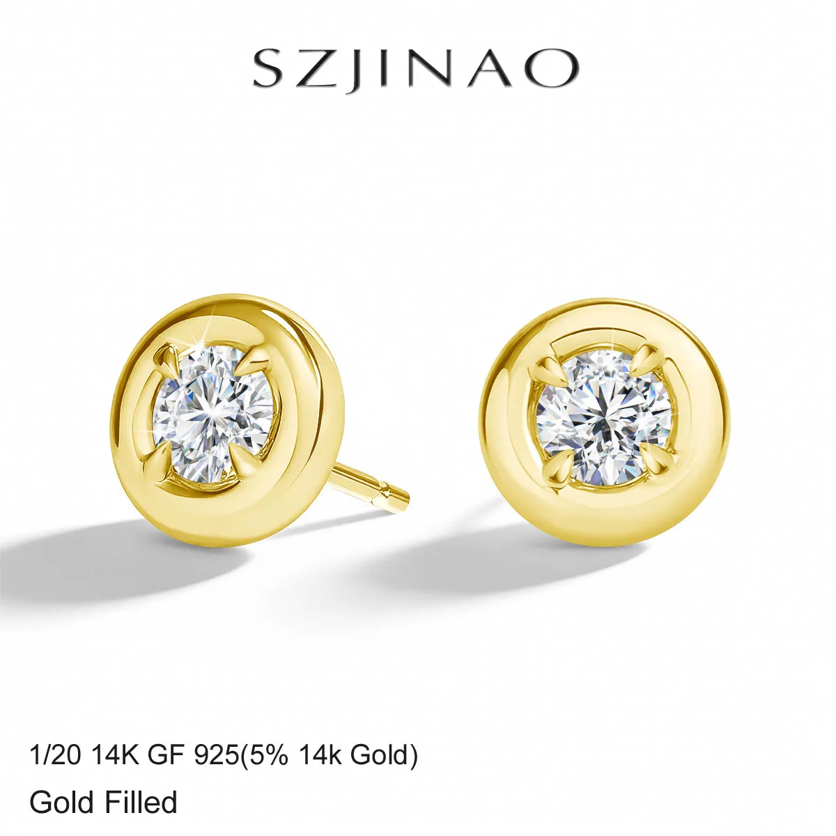 

14K Gold Filled Bezel Set Solitaire Stud Earrings 5mm 0.5ct Moissanite GRA Certified AU585 Diamond Earrings for Women Daily Wear