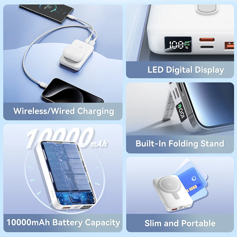 Vention 10000mAh Power Bank Magnetic Portable PD 22.5W Wireless Fast Charging Mini PowerBank for iPhone 15 Pro Max 14 13 12 X 8