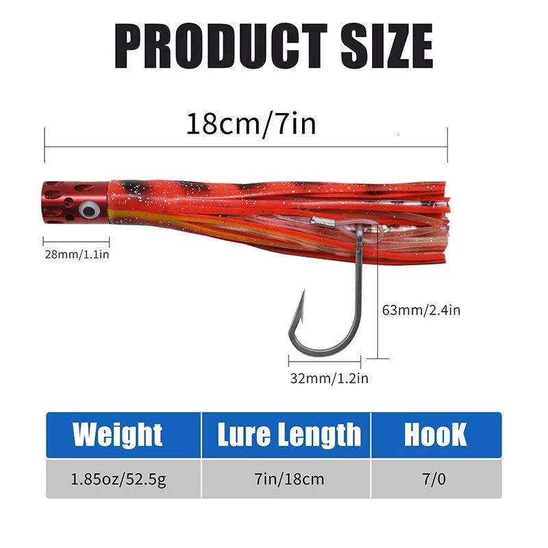 1PC 52g18cm Big Game Lure Tuna Octopus Deep Sea Fishing Soft Lure Boat Fishing Trolling Lure Squid Pesca Fishing Bait With Hook