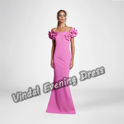 Vindal Evening Dress Off-the-shoulder Floor Length Mermaid Built-in Bra Elegant Crepe Short Sleeves Saudi Arabia For Woman 2024