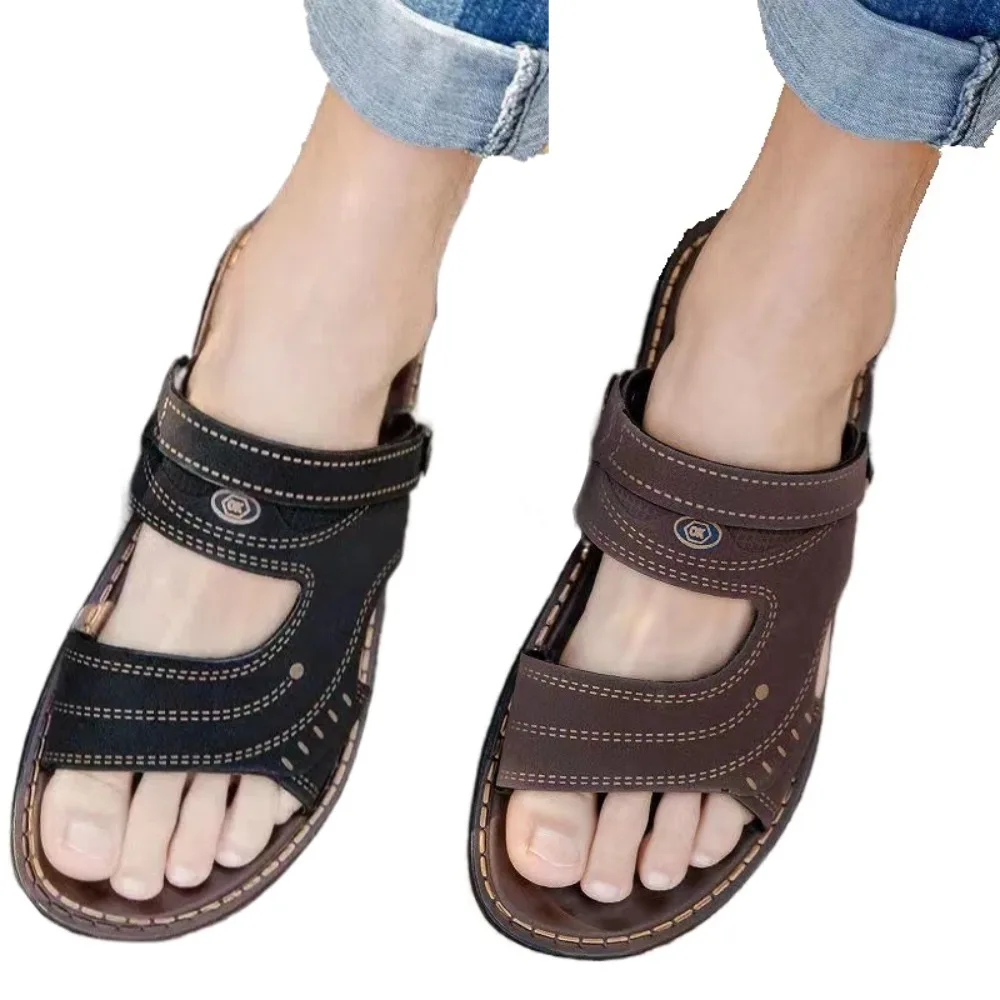 موضة المفتوحة تو الشرائح الصنادل الرجال المضادة للانزلاق بحر الكاحل أبازيم النعال سميكة سوليد الأحذية الذكور منصة النعال الصيف