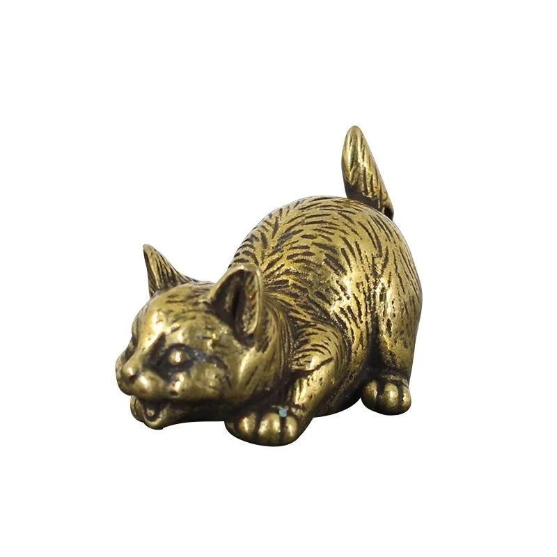 8 Stile Verfügbar Messing Niedliche Katzenfiguren Miniatur-Desktop-Ornamente Tee-Haustier Wohndekor-Accessoires – Detail 4