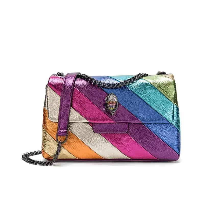 

Rainbow Eagle Head Handbags Cross Body Bag 26cm Medium Raibow Bird Head Patchwork Shouler Bags Chain Small Flap Purse