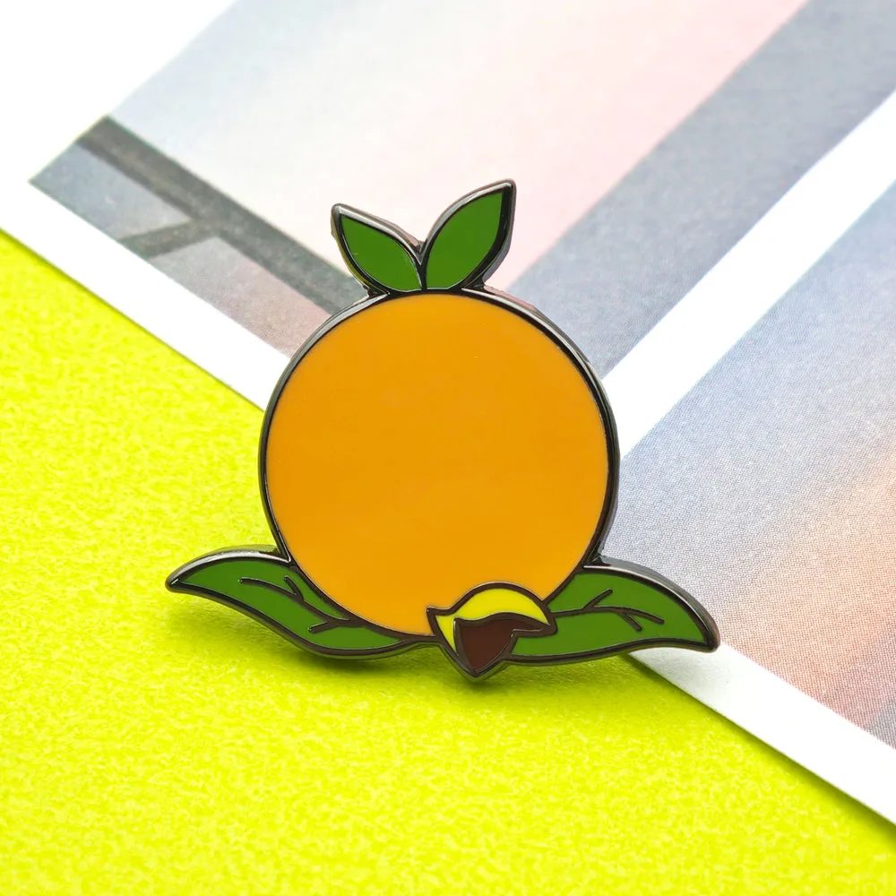 Retro-Brosche mit orangefarbenem Vogel, Sammlerstück, Emaille-Anstecker, Florida-Zitrus-Maskottchen, Metallabzeichen, niedliche Frucht-Reversnadeln, Kawaii-Schmuck, Geschenk – Detail 4