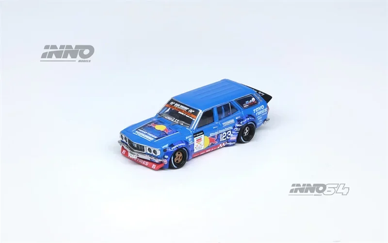

INNO 1:64 MAD MIKE 1976 RX3 Station Wagon D1GP 2024 BLUE#23 Die-Cast Car Models