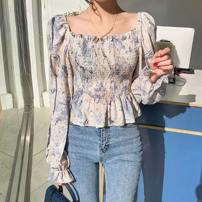 

Ele Slimming Long Sve Women's irt Design Sense oulder Pleated Waist Cinched Faionable Stand Collar Quali Fabric